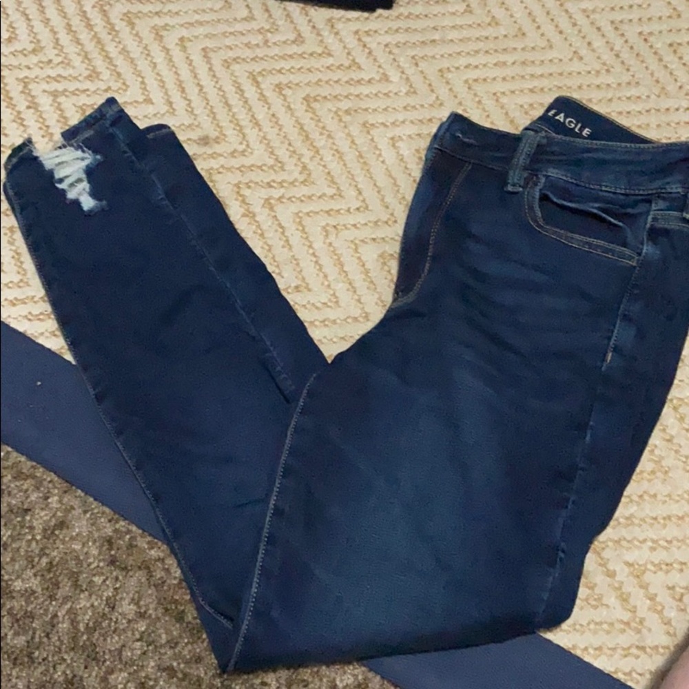 High Rise Jeggings with Distressed Ankles